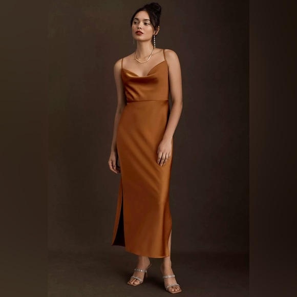 BHLDN Dresses & Skirts - BHLDN Cali Satin Cowl-Neck Midi Slip Dress